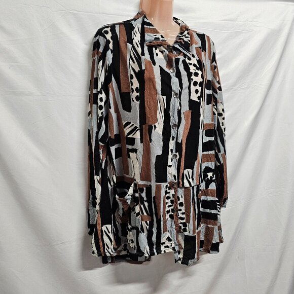Chalet et ceci Button Up Asymmetric Top Shirt Women Size L - Picture 14 of 15